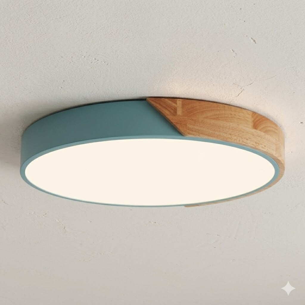 Plafón Led circular en madera y aluminio 30cm