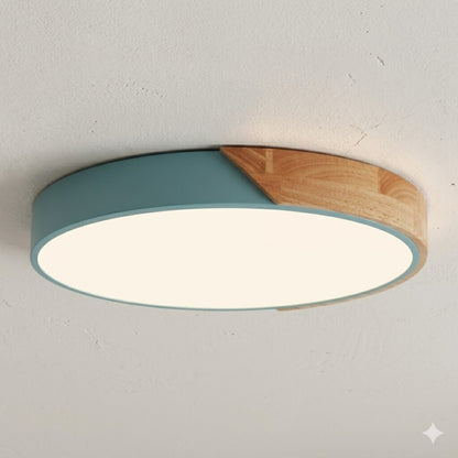 Plafón Led circular en madera y aluminio 30cm