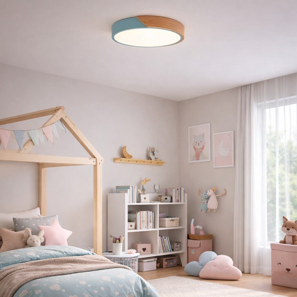 Plafón Led circular en madera y aluminio 30cm