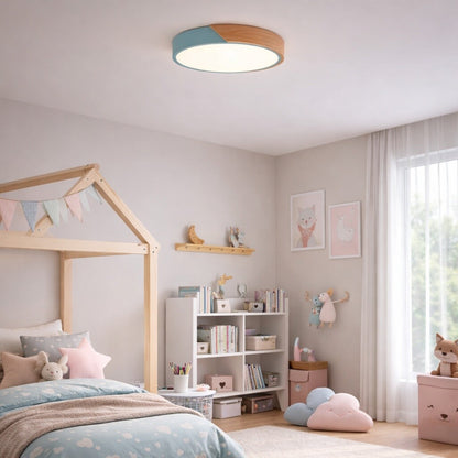 Plafón Led circular en madera y aluminio 30cm