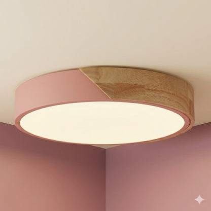 Plafón Led circular en madera y aluminio 30cm