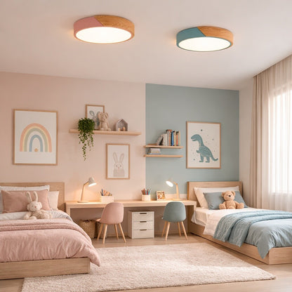 Plafón Led circular en madera y aluminio 30cm