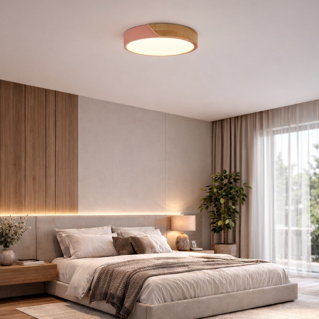 Plafón Led circular en madera y aluminio 30cm