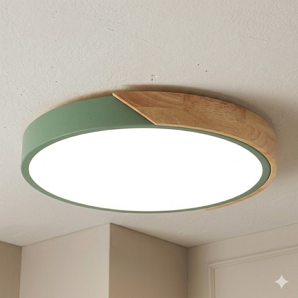 Plafón Led circular en madera y aluminio 30cm