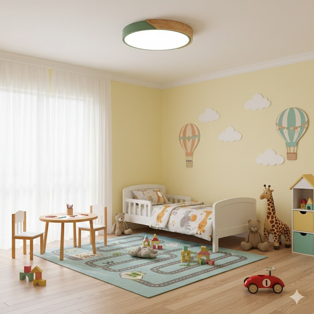 Plafón Led circular en madera y aluminio 30cm