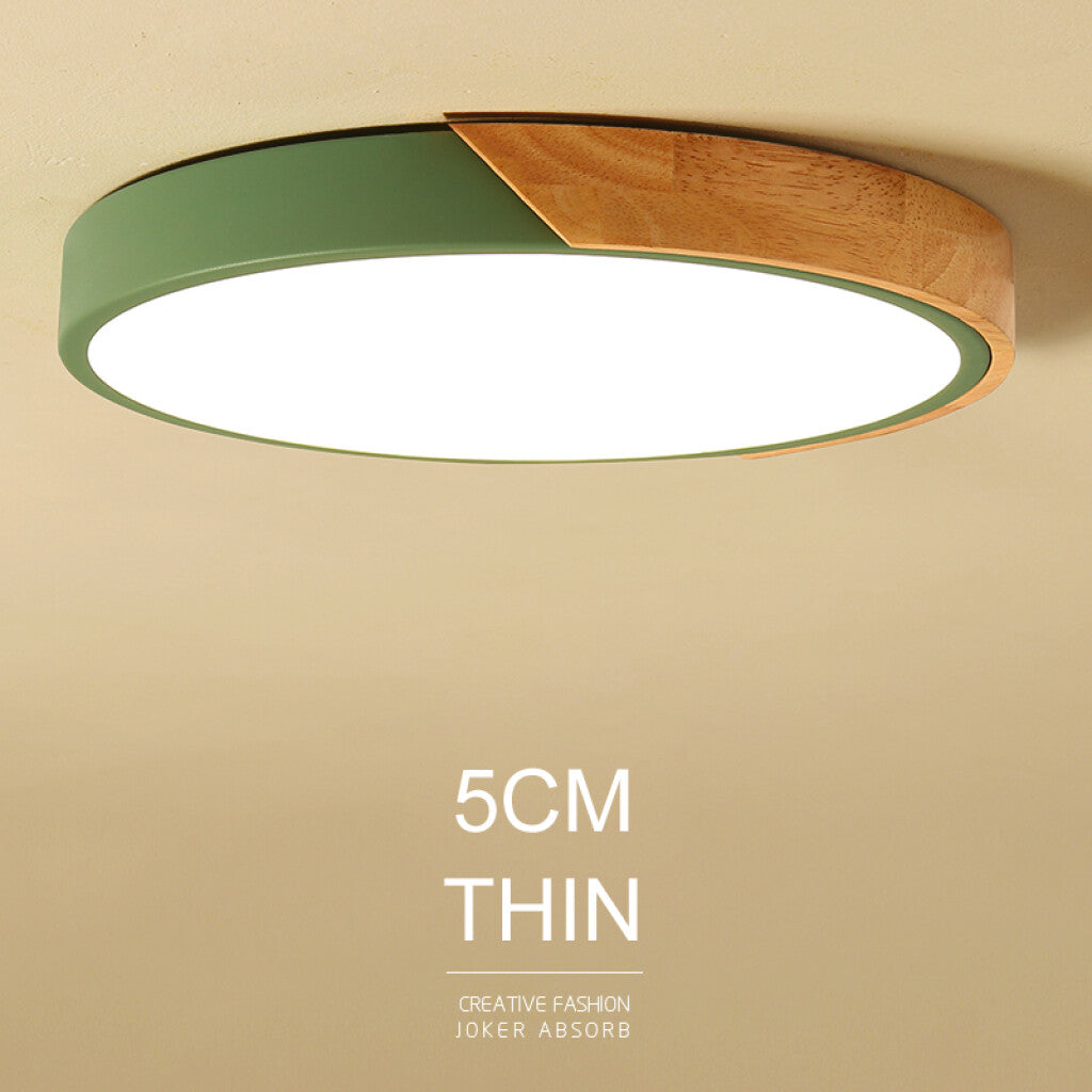 Plafón Led circular en madera y aluminio 30cm