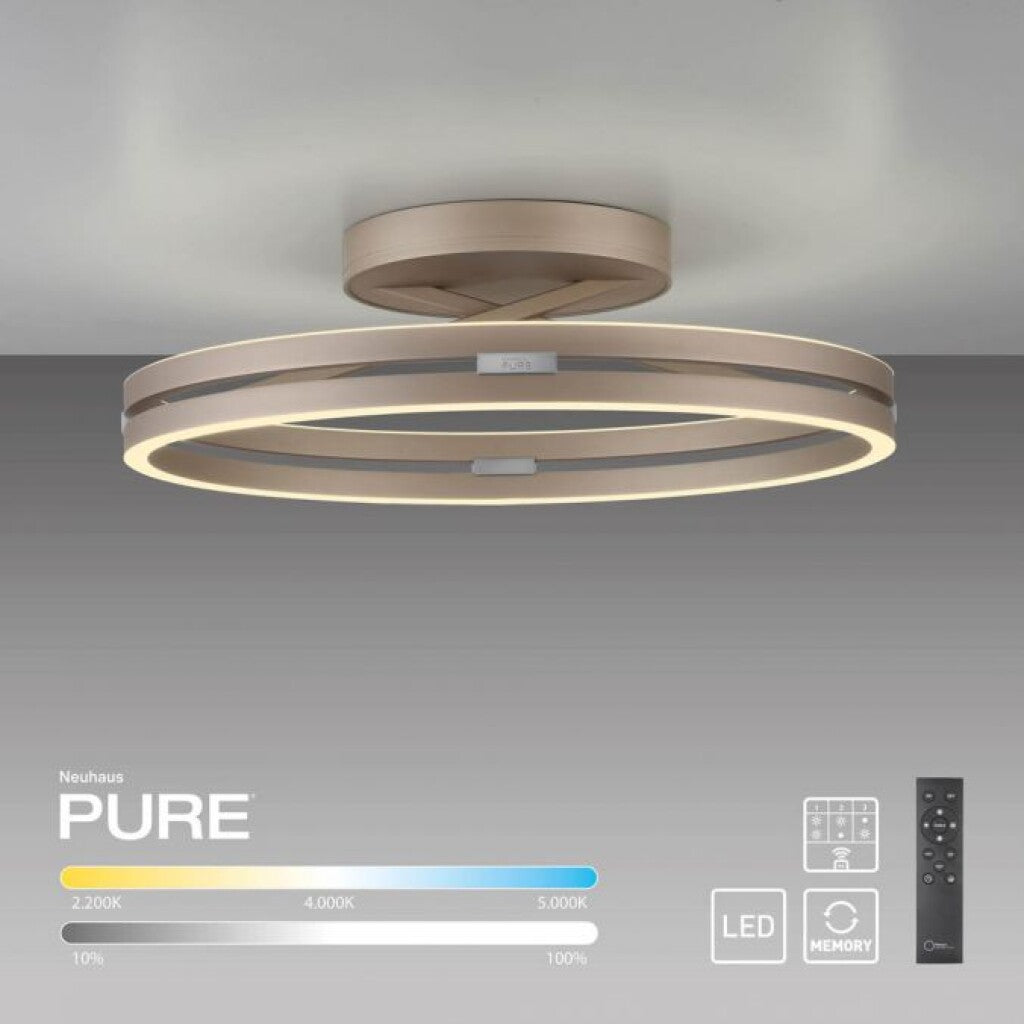 Plafón led doble anillo 42w 60cm regulable a control remoto con varias funciones, Champagne