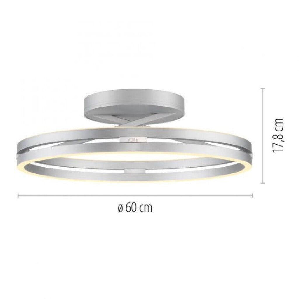 Plafón led doble anillo 42w 60cm regulable a control remoto con varias funciones Plateado
