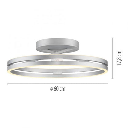 Plafón led doble anillo 42w 60cm regulable a control remoto con varias funciones Plateado