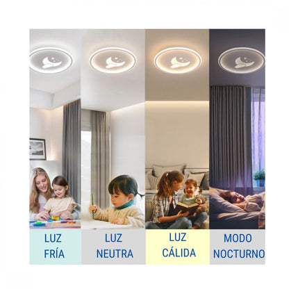 Plafón LED lunas y estrellas, a control remoto con funciones