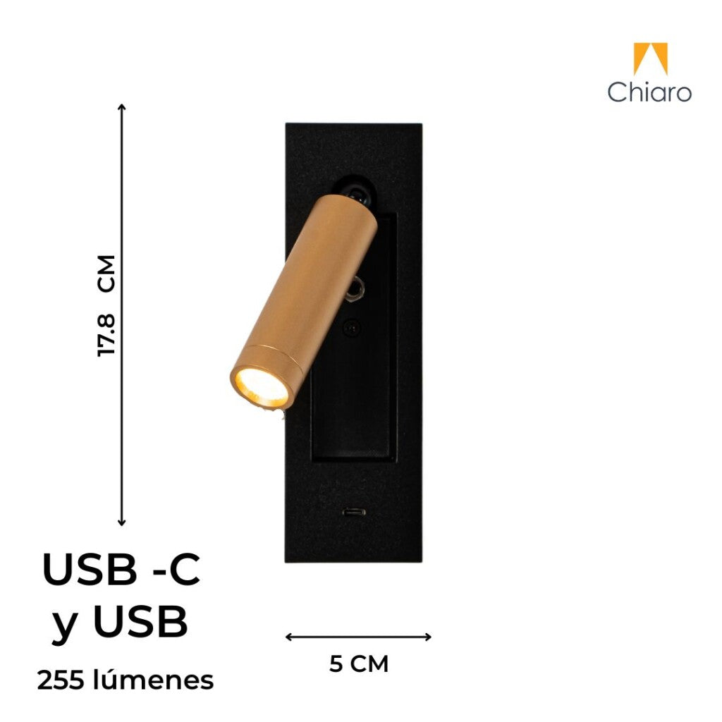 Portátil led de pared con SPOT móvil y puertos USB y USB-C