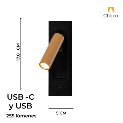 Portátil led de pared con SPOT móvil y puertos USB y USB-C