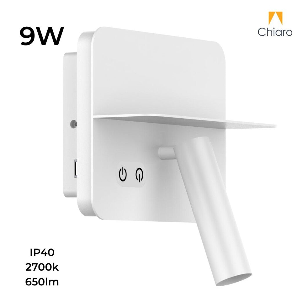 Portátil led de pared con SPOT, USB y DOBLE LUZ DIM 2700K
