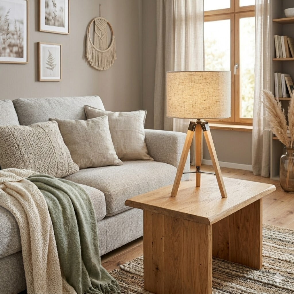 Portátil nórdica tela natural estilo trípode E27 70CM