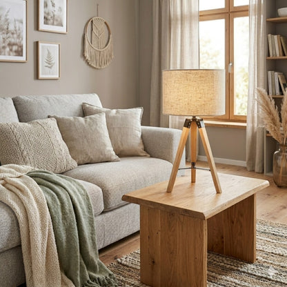 Portátil nórdica tela natural estilo trípode E27 70CM