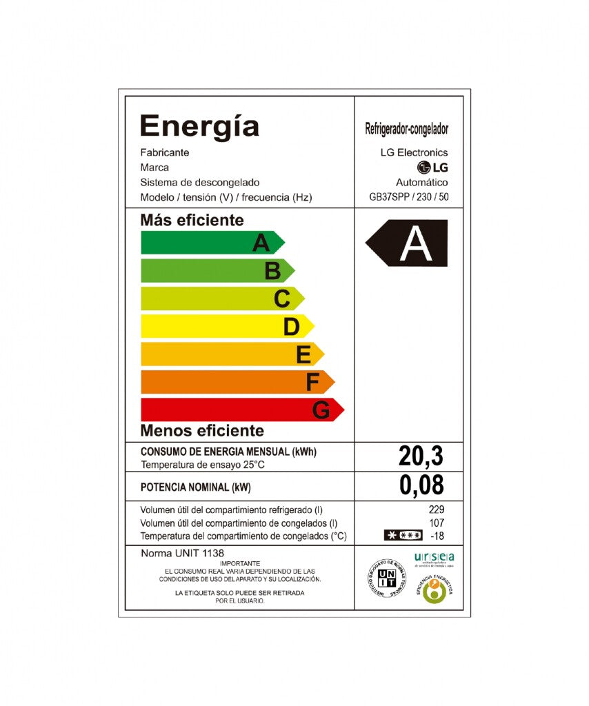 Refrigerador inverter 373L GB37SPP LG