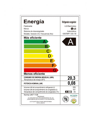 Refrigerador inverter 373L GB37SPP LG