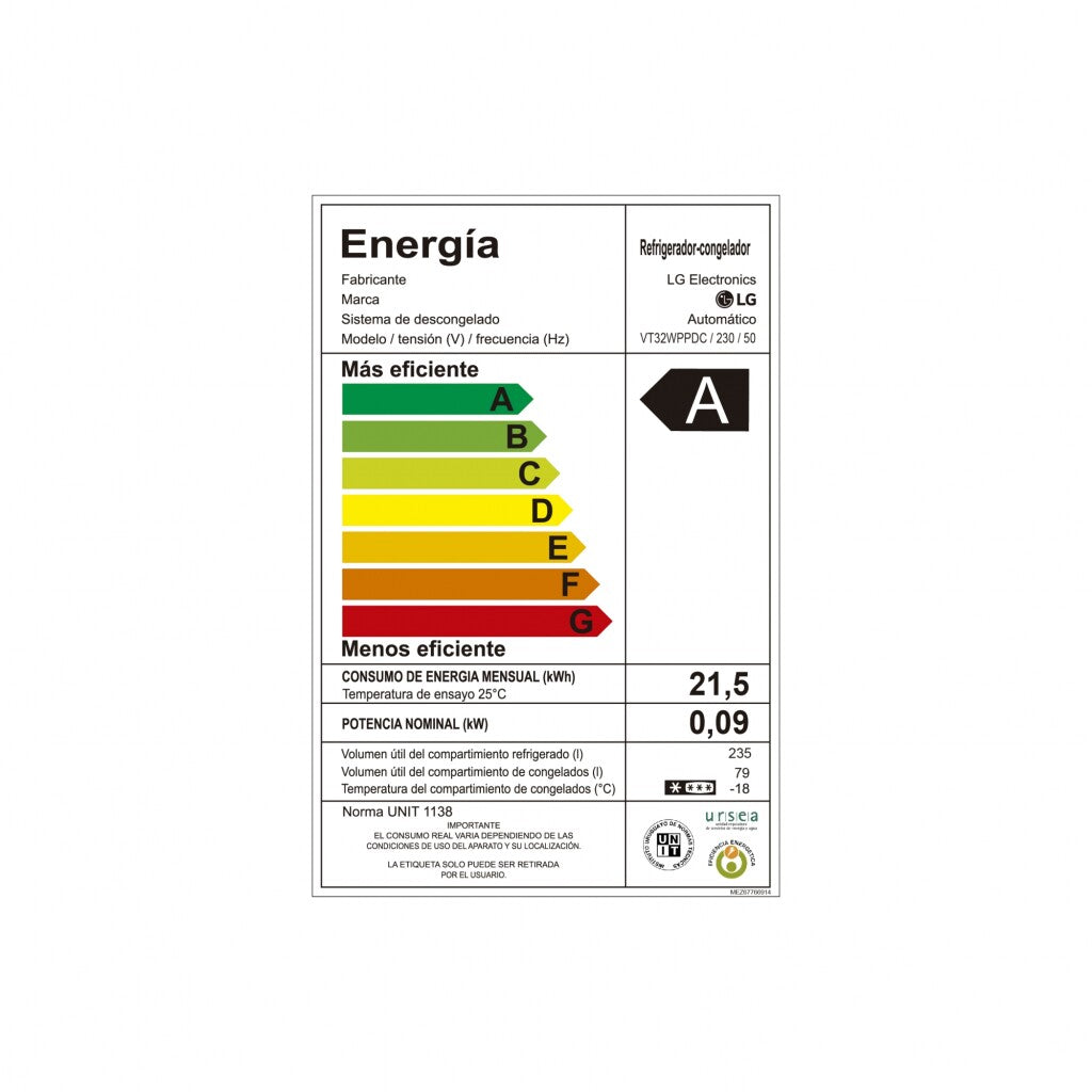 Refrigerador LG inverter 340L VT32WPPDC