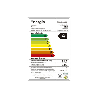Refrigerador LG inverter 340L VT32WPPDC