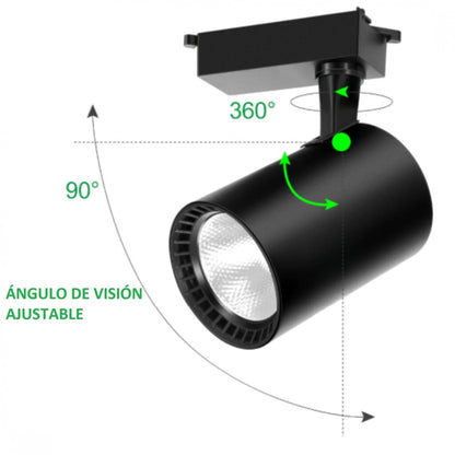Spot de riel tracklight led 10w Luz Cálida 3000K, 2 vías