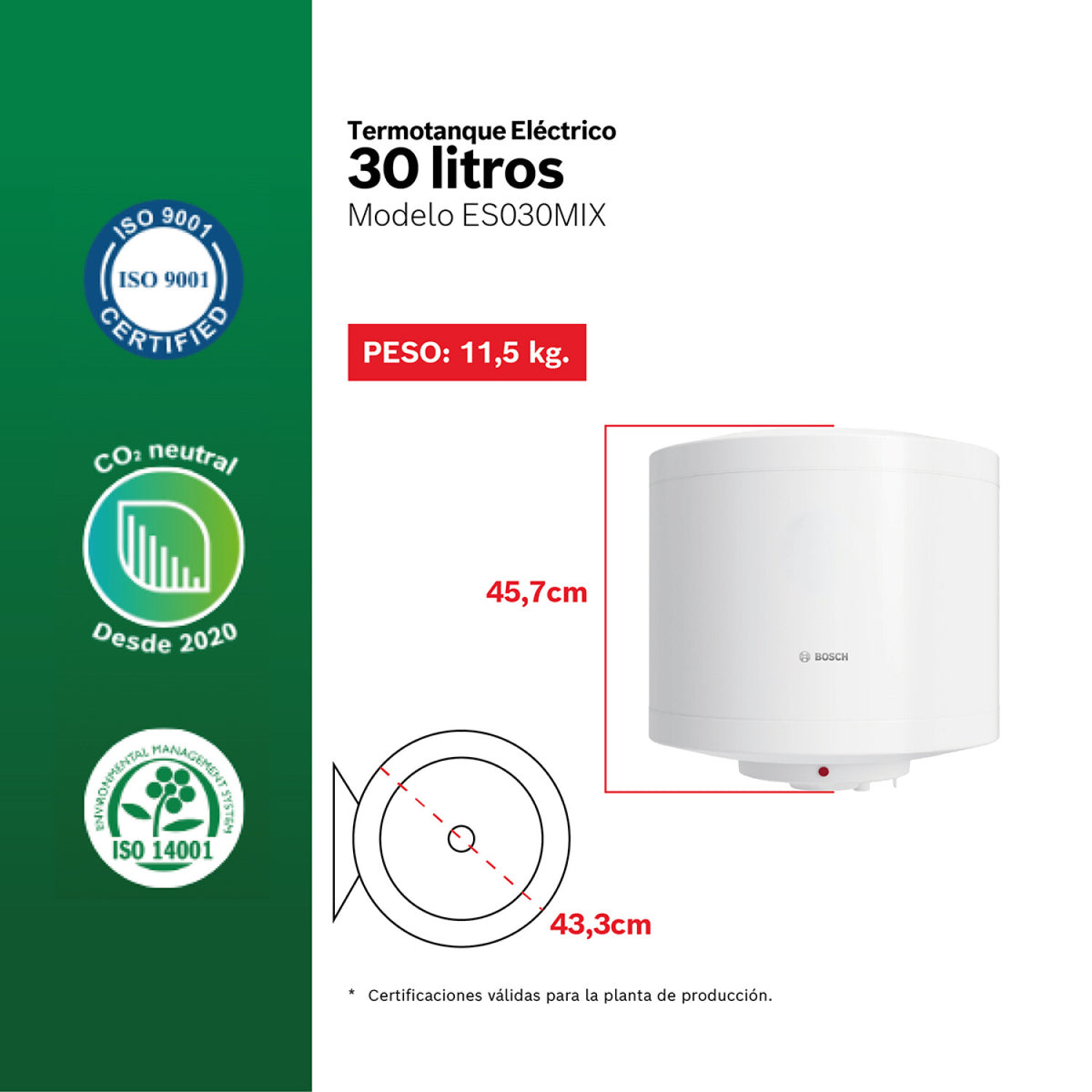 Termotanque eléctrico Bosch ES030MIX 30 L