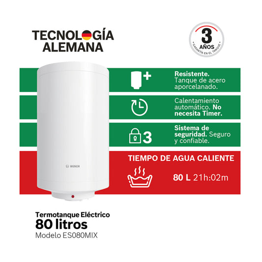 Termotanque eléctrico Bosch ES080M1X-KNWVB 80 L