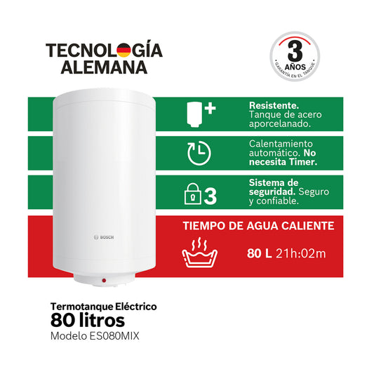 Termotanque eléctrico Bosch ES080M1X-KNWVB 80 L