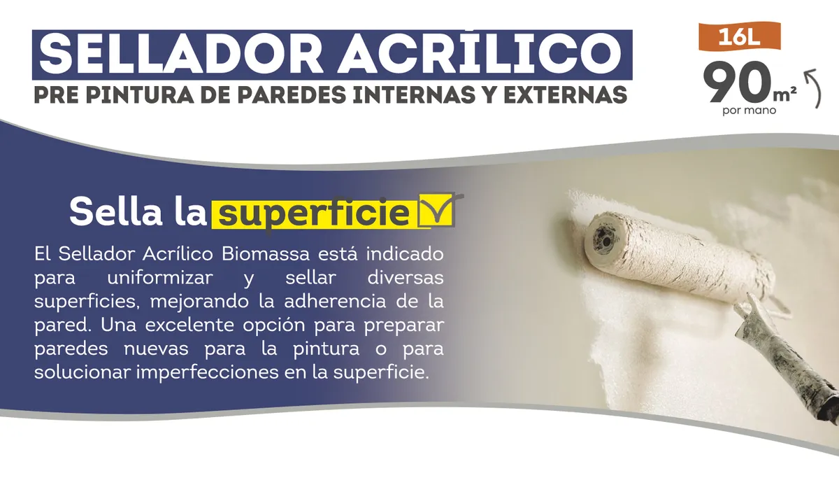 Sellador Fijador Acrílico Paredes Nuevas Biomassa 16 L Agua Satinado - Imagen 3