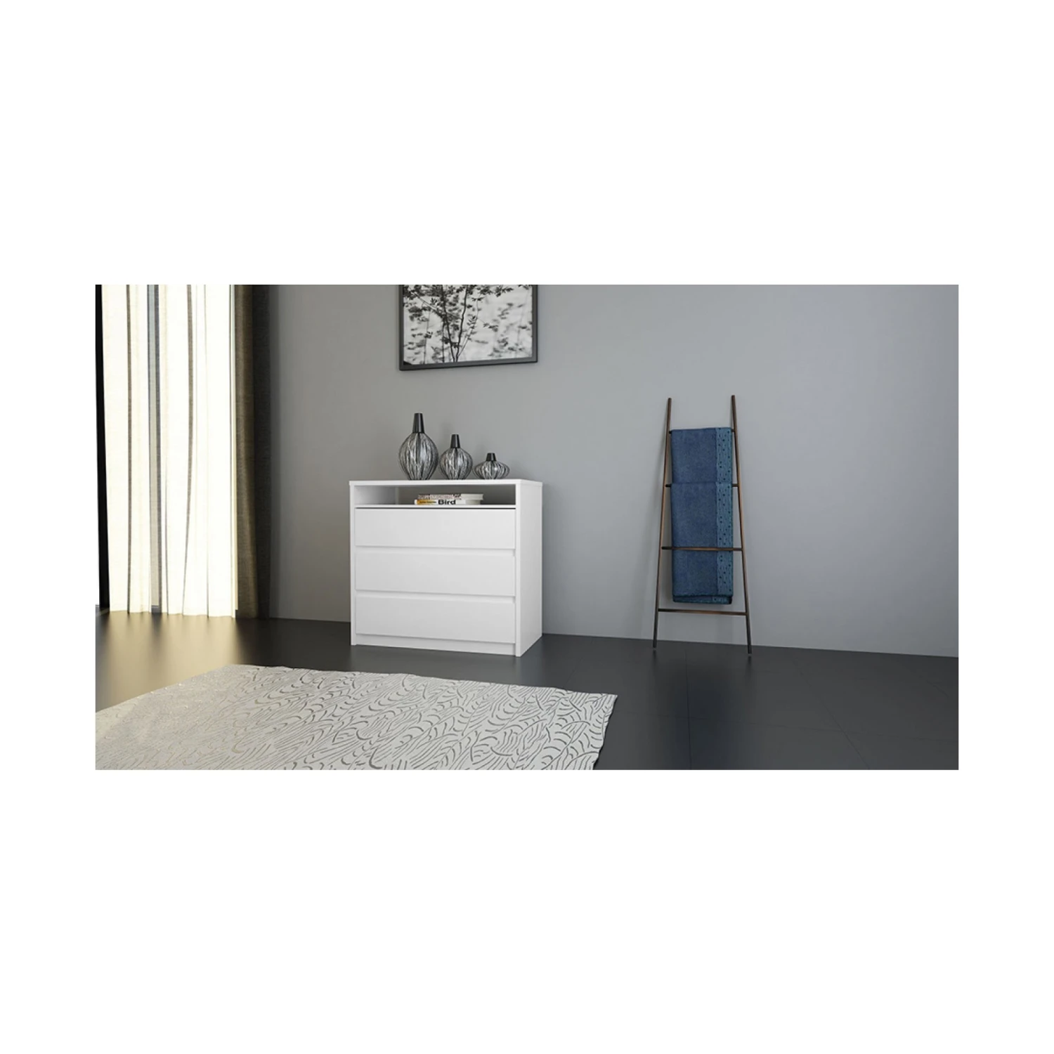 CÓMODA CAJONERA - 3 CAJONES MDF BLANCO SOUTH - Imagen 2