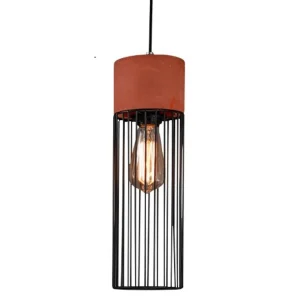 Colgante Jaula negra y cemento Terracota Cilindrica 12*30cm