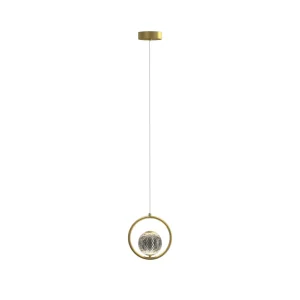 Colgante led esfera dorada y vidrio facetado