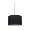 Colgante pantalla de tela negra y detalles en madera 40cm