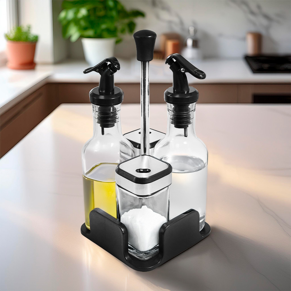 CONDIMENTERO DISPENSADOR 4PZ SOPORTE NEGRO LH-4203 - Imagen 6