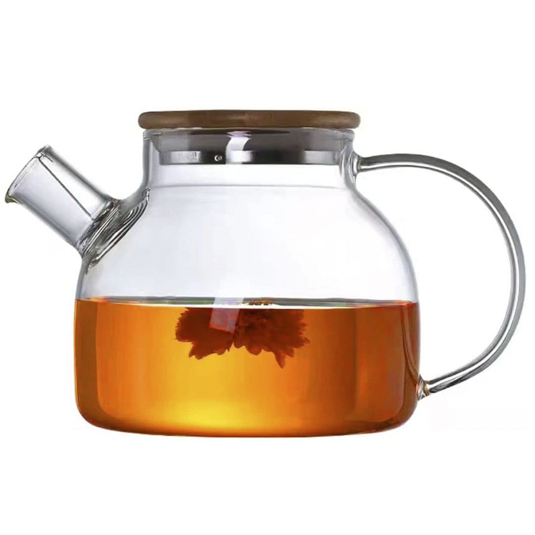 TETERA DE VIDRIO 1000ML CON TAPA MADERA LH-3078 - Imagen 2