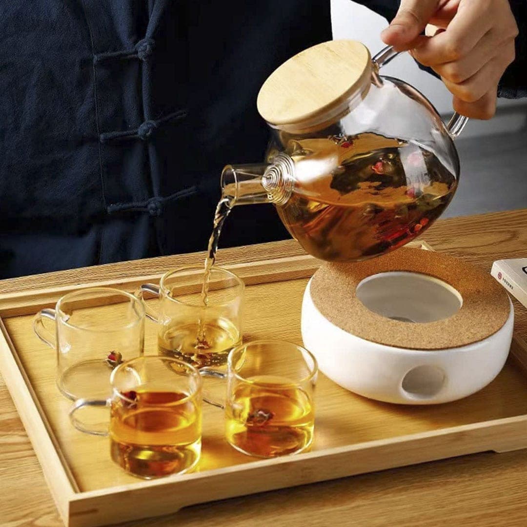 TETERA DE VIDRIO 1000ML CON TAPA MADERA LH-3078 - Imagen 4