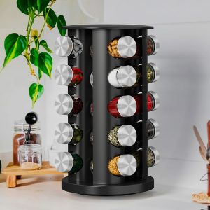 SET DE CONDIMENTOS 20 PZ GIRATORIO NEGRO LH-4618