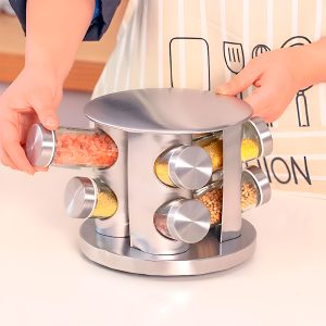 SET DE  CONDIMENTOS 8 PZ GIRATORIO PLATEADO LH4619