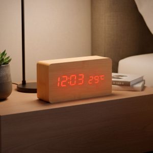 RELOJ DIGITAL BLOQUE DE MADERA LH-4649