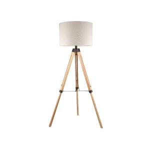 Luminaria de pie pantalla natural y madera estilo tripode -E27 158cm