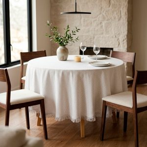 MANTEL ALG REDONDO D160CM CUADROS GRIS
